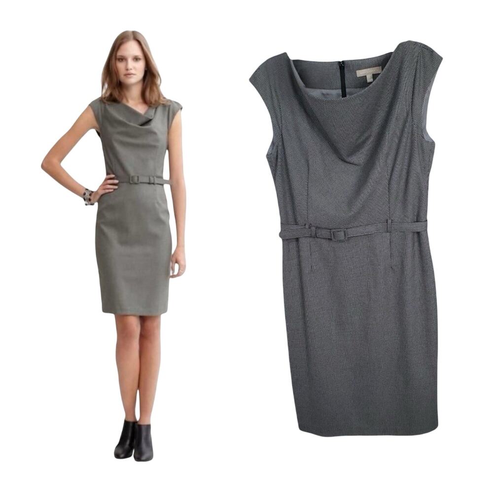 Banana‎ Republic Dress Women's SZ 2 Black Gray Herringbone Check Lined Belted